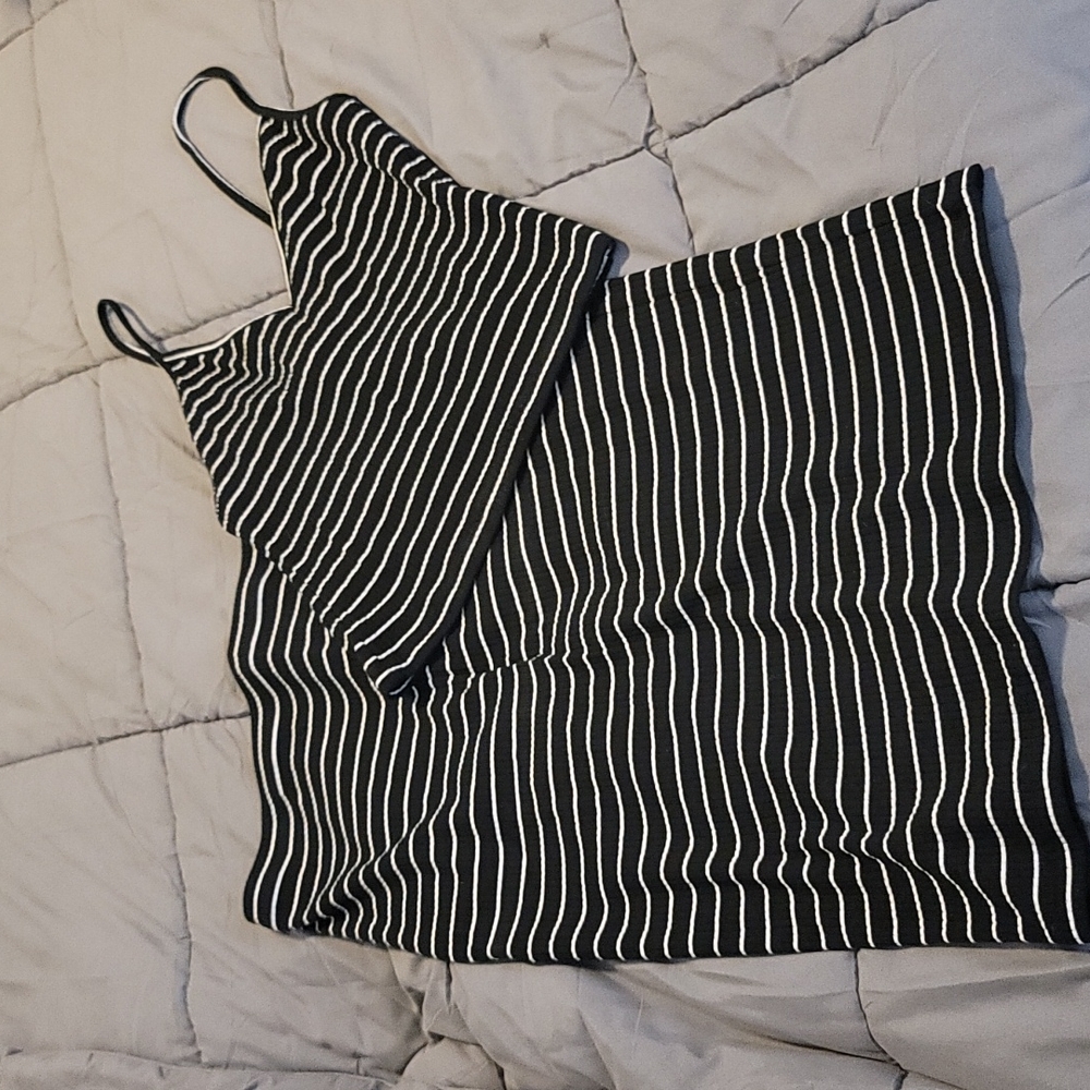 Express Crop Top and Midi Skirt Set Black Stripe Size M